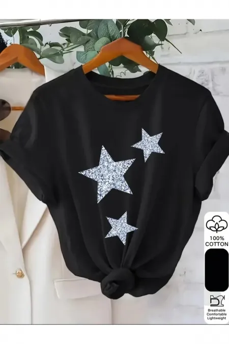 Oversize Star Design Combed Cotton T-shirt