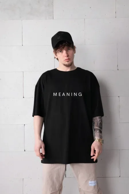 Men's Black Color Oversize Meaning Printed T-shirt