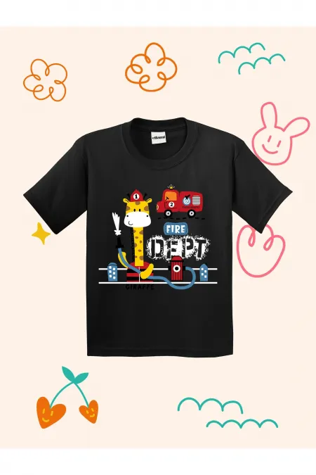 Firefighter Giraffe Print Kids T-shirt