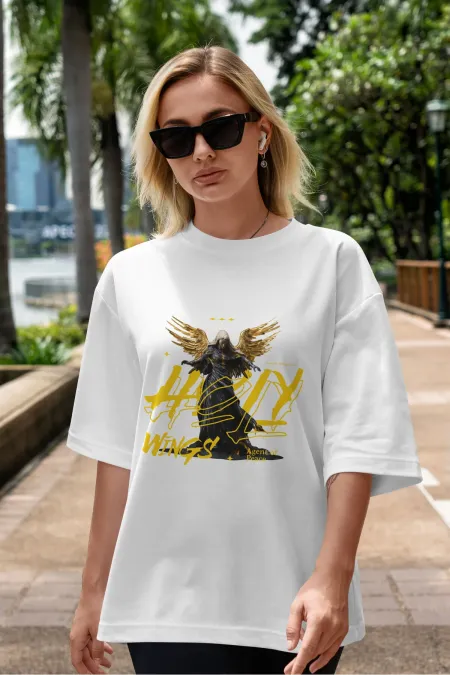 Unisex Men's/Women's HOLY WINGS Custom Printed Oversize Cotton Crew Neck T-Shirt