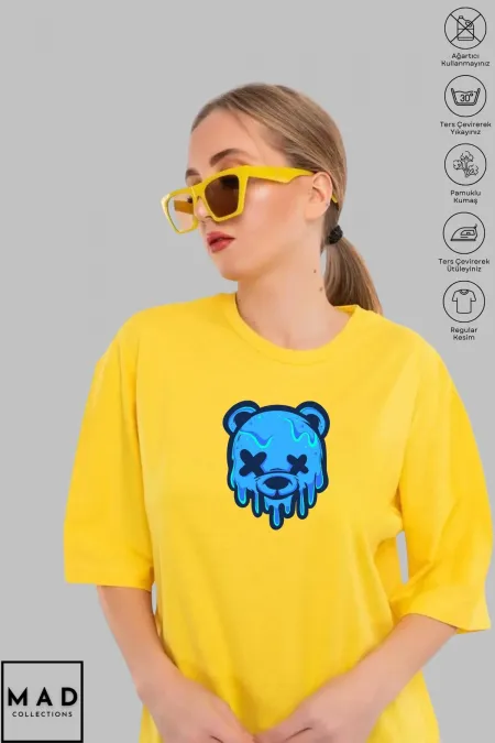 MAD COLLECTION Unisex Oversize Crew Neck Cotton Ice Bear Printed Short Sleeve T-Shirt