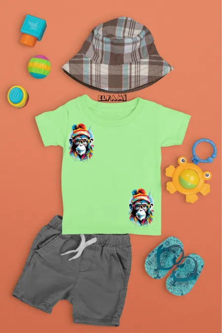 T-shirt imprimé singe mignon pour filles/garçons