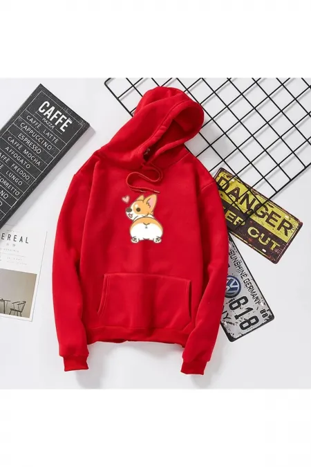 Cute Dog Printed Red Sweater