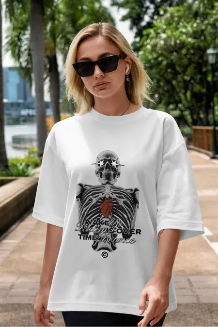 Unisex Men's/Women's WAKE UP Colorful Custom Printed Oversize Cotton Crew Neck T-Shirt