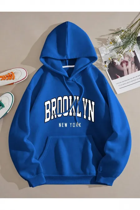 Brooklyn Sweatshirt Kangaroo Pocket Printed Hooded Raised