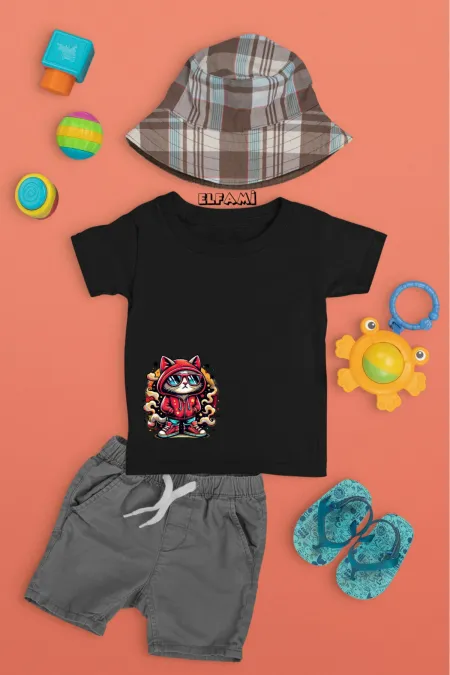 T-shirt imprimé chat mignon pour filles/garçons