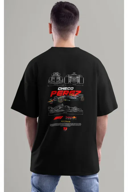Unisex Erkek/Kadın CHECO PEREZ Renkli Özel Baskılı Oversize Pamuklu Bisiklet Yaka T-Shirt Tişört