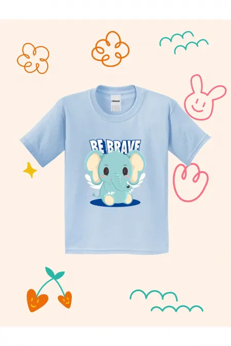 BE BRAVE Cute Elephant Design Printed Kids T-shirt