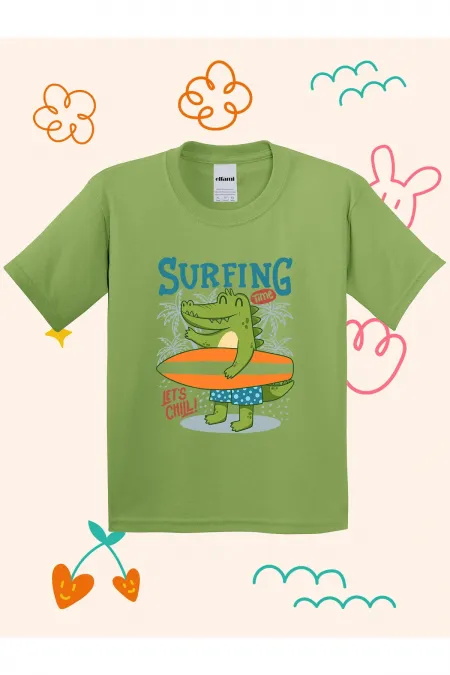 Surfer Dino Print Kids T-shirt