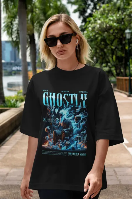 GHOSTLY Unisex Men's/Women's Colorful Custom Printed Oversize Cotton Crew Neck T-Shirt