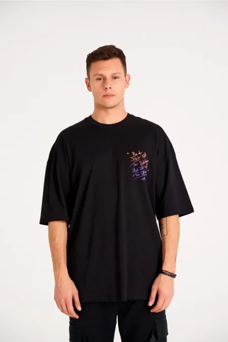 Oversize T-shirt Printed Black Round Neck 100% Cotton