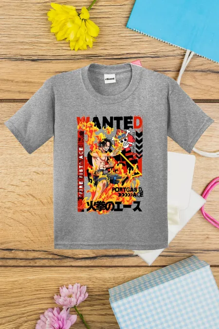 T-shirt imprimé OnePiece Portgas D Ace pour enfants