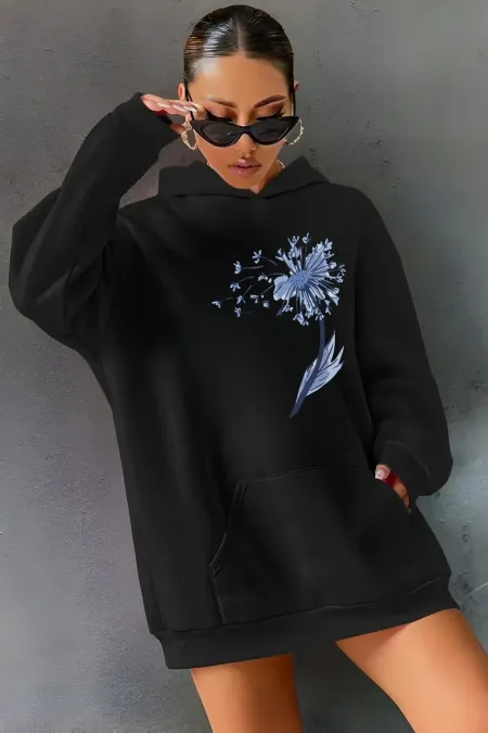 FEATHER PRINTED HOODED SWEATSHIRT