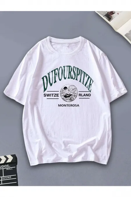 Unisex White Oversize Dufourspitze Printed T-shirt