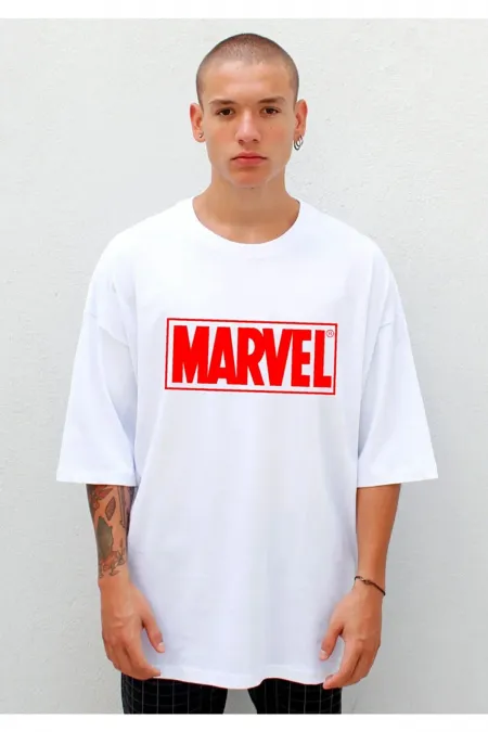 Unisex Marvel Printed Oversize White Garalio T-shirt