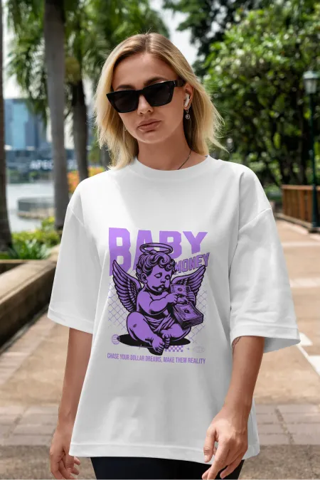 Unisex Men's/Women's BABY MONEY Colorful Custom Printed Oversize Cotton Crew Neck T-Shirt