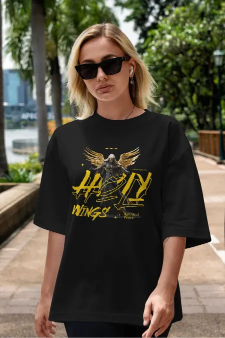 Unisex Men's/Women's HOLY WINGS Custom Printed Oversize Cotton Crew Neck T-Shirt