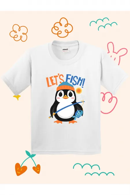 Fishing Penguin Design Kids T-shirt