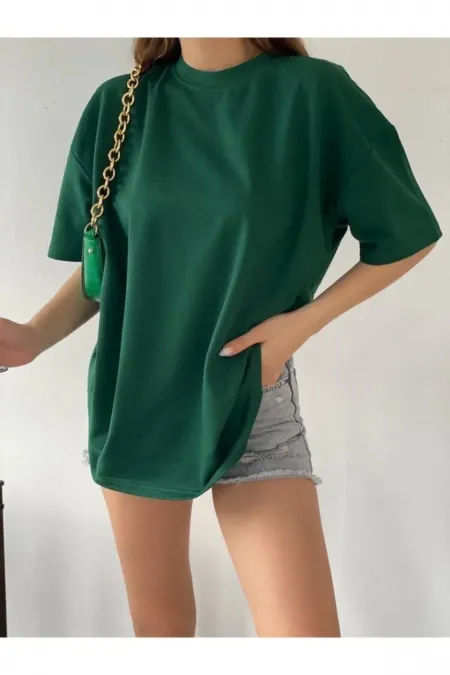 Unisex Emerald Green Crew Neck Cotton Oversize Boyfriend T-shirt