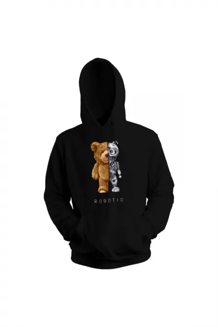 Bear Robotic Kapşonlu Sweatshirt Hoodie - %100 Pamuk