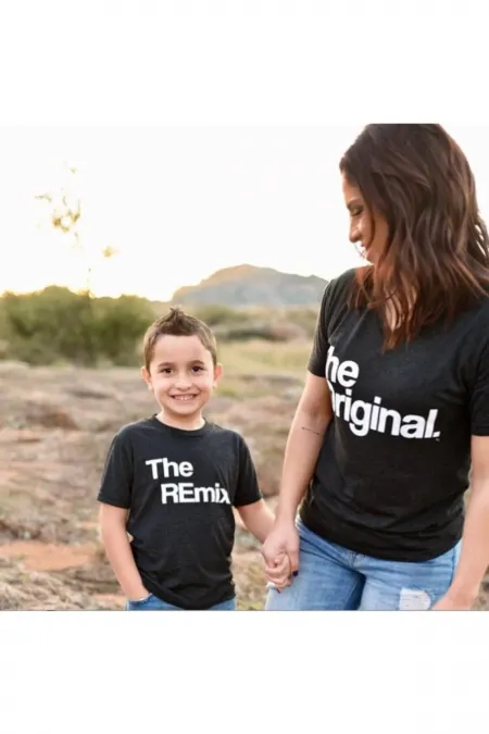 2li Anne Çocuk Tişört Kombini The Original The Remix Baskılı Siyah Bedenleri Soru Sora Mesaj Atın