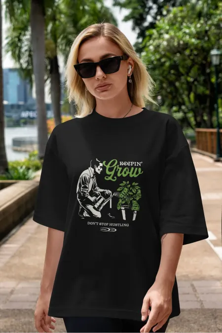 Unisex Men's/Women's GROW Colorful Custom Printed Oversize Cotton Crew Neck T-Shirt