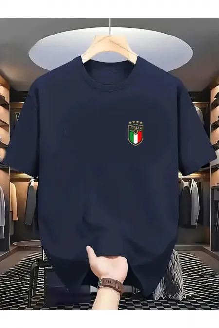 Men's Navy Blue Italy Printed Overszie T-shirt