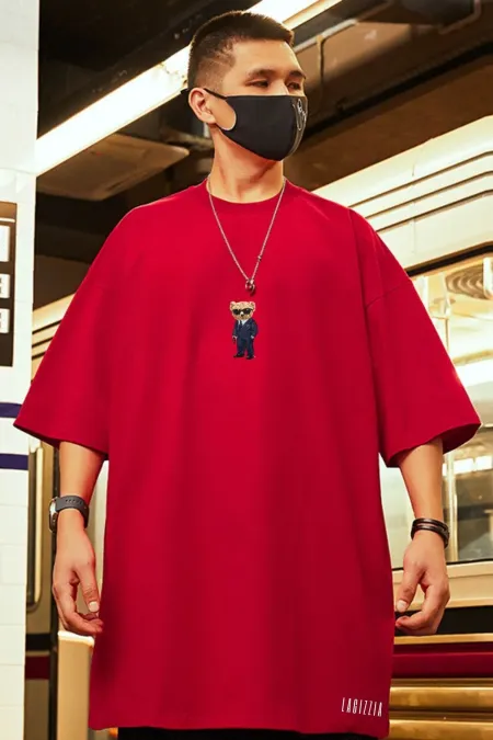 Chest Printed Plus Size Oversized Oversize Black Gray White Burgundy Poor Sleeve Tunic T-Shirt