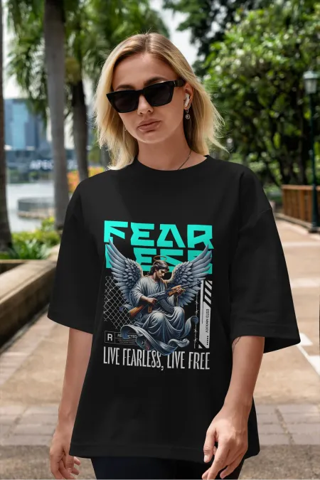 Unisex Men's/Women's Fearless Colorful Custom Printed Oversize Cotton Crew Neck T-Shirt
