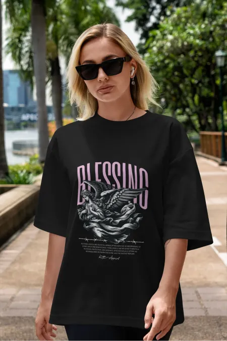 Unisex Men's/Women's BLESSING Colorful Custom Printed Oversize Cotton Crew Neck T-Shirt