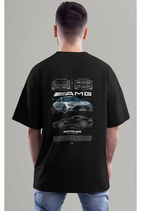 Unisex Erkek/Kadın MERCEDES AMG GTR Renkli Özel Baskılı Oversize T-Shirt Tişört