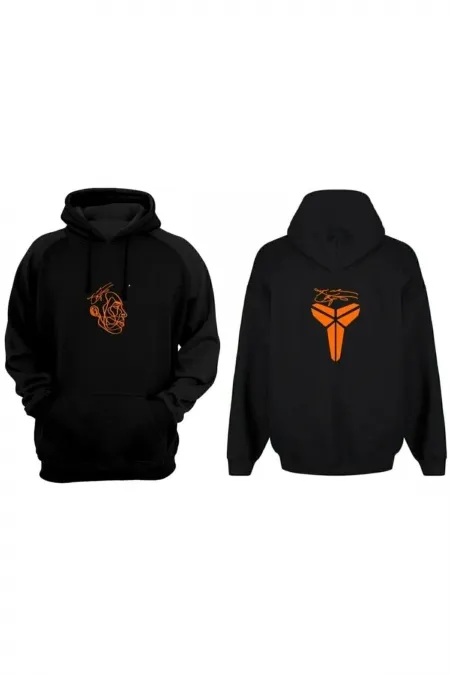 Unisex Kobe Bryant Imzalı Ön Arka Turuncu Baskılı Kapüşonlu Sweatshirt