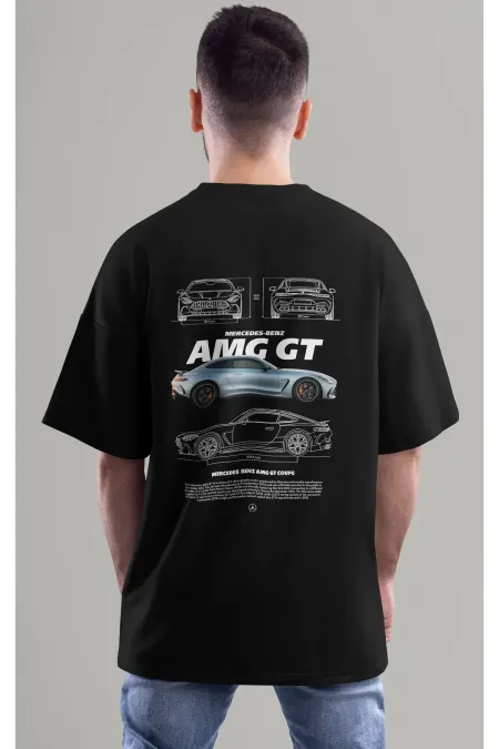 Unisex Erkek/Kadın MERCEDES AMG GT Renkli Özel Baskılı Oversize Pamuklu Bisiklet Yaka T-Shirt Tişört