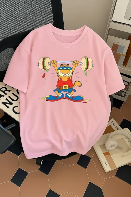 Unisex Men/Women Garfield Fitness Colorful Printed Oversize Cotton T-Shirt