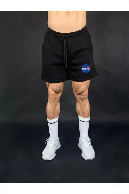 Siyah Şort Nasa Baskılı