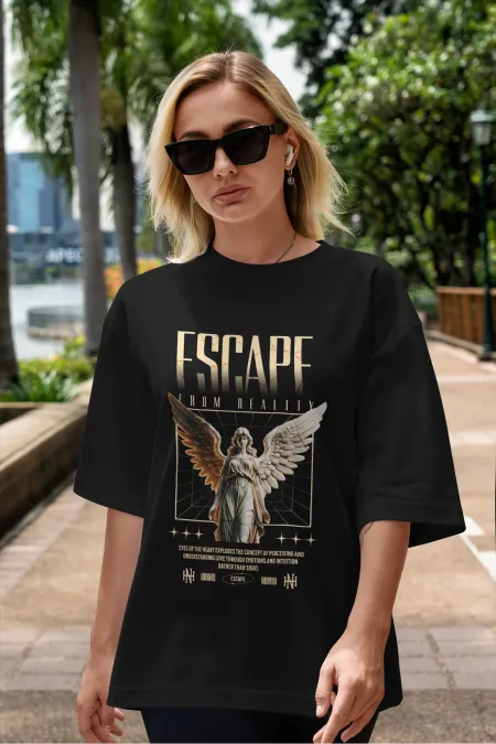 ESCAPE Unisex Men's/Women's 2-Color Custom Printed Oversize Cotton Crew Neck T-Shirt