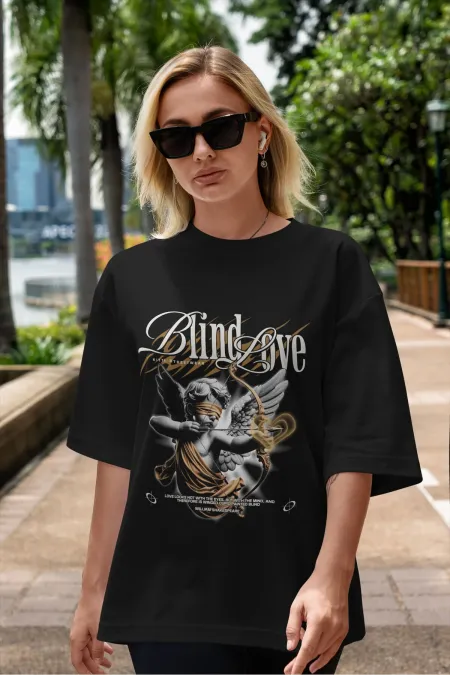 Unisex Men's/Women's BLIND LOVE Colorful Custom Printed Oversize Cotton Crew Neck T-Shirt
