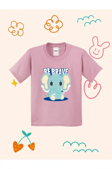 BE BRAVE Cute Elephant Design Printed Kids T-shirt