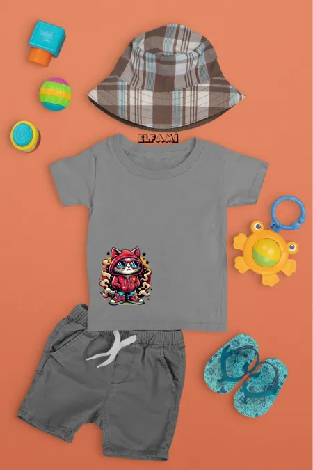 T-shirt imprimé chat mignon pour filles/garçons