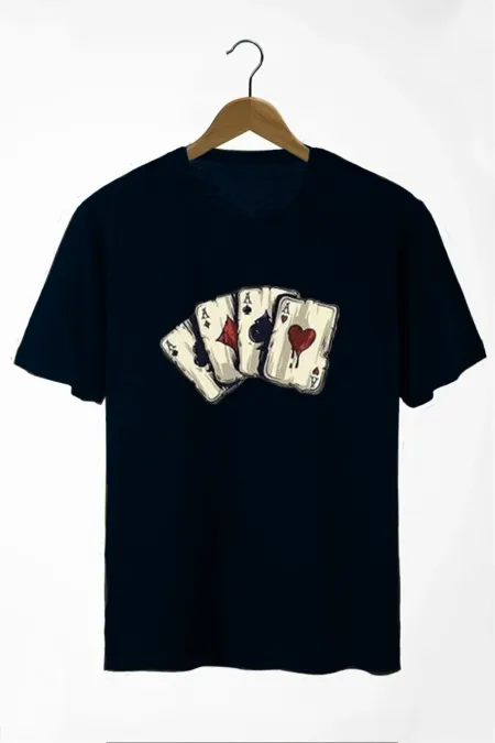 Azurco Oversize Black Dark T-shirt with Playing Card Print on the Front