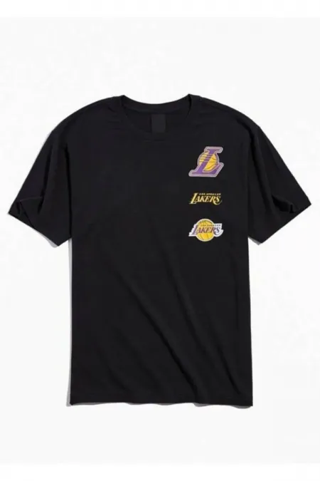Siyah Erkek Lakers Baskılı Oversize Tişört Tshirt