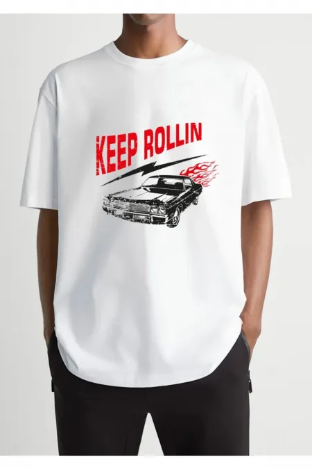 Oversize Keep Rolling Printed White T-shirt