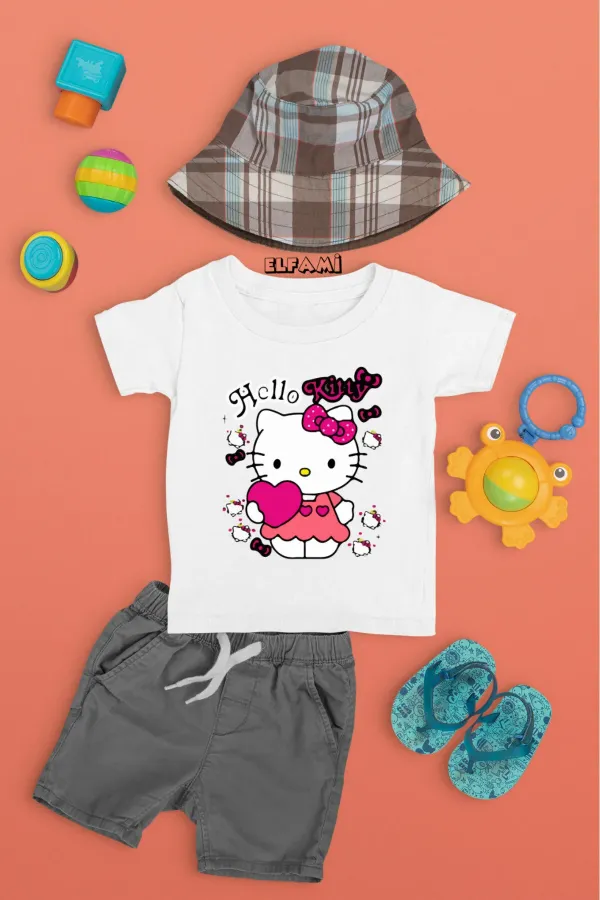 T-shirt imprimé Hello Kitty pour filles/garçons