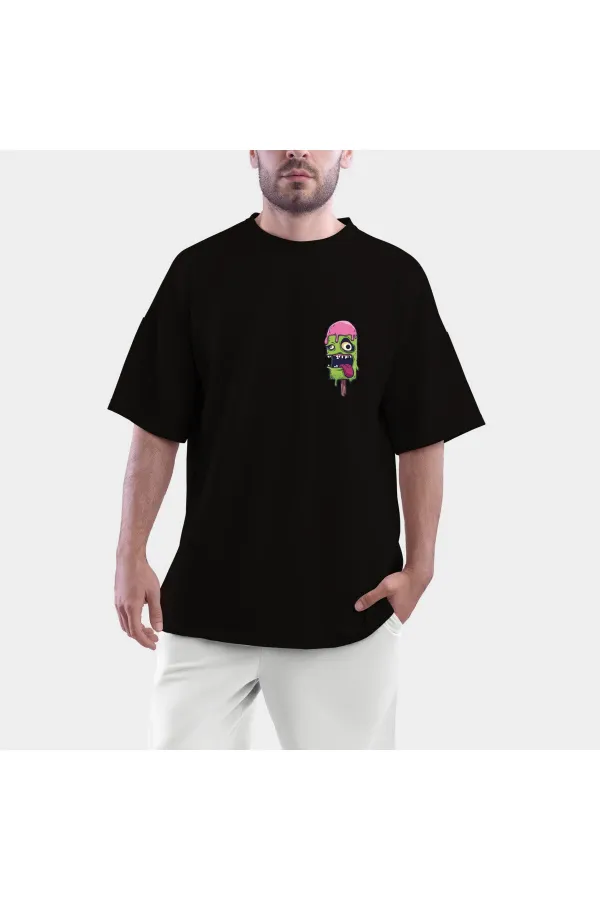 Ice Cream Zombie Printed Black Color Combed Cotton Oversize T-shirt