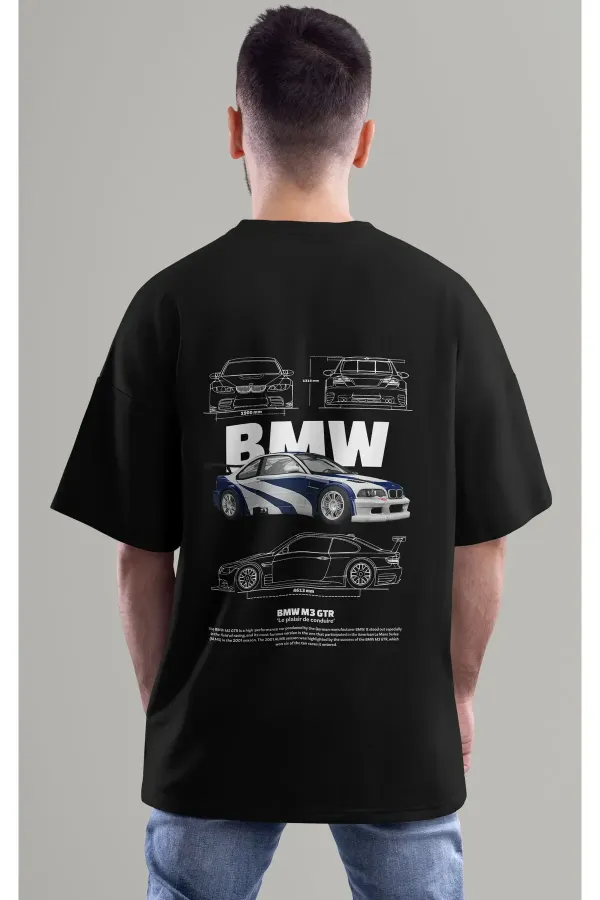Unisex Erkek/Kadın BMW M3 GTR Renkli Özel Baskılı Oversize Pamuklu Bisiklet Yaka T-Shirt Tişört