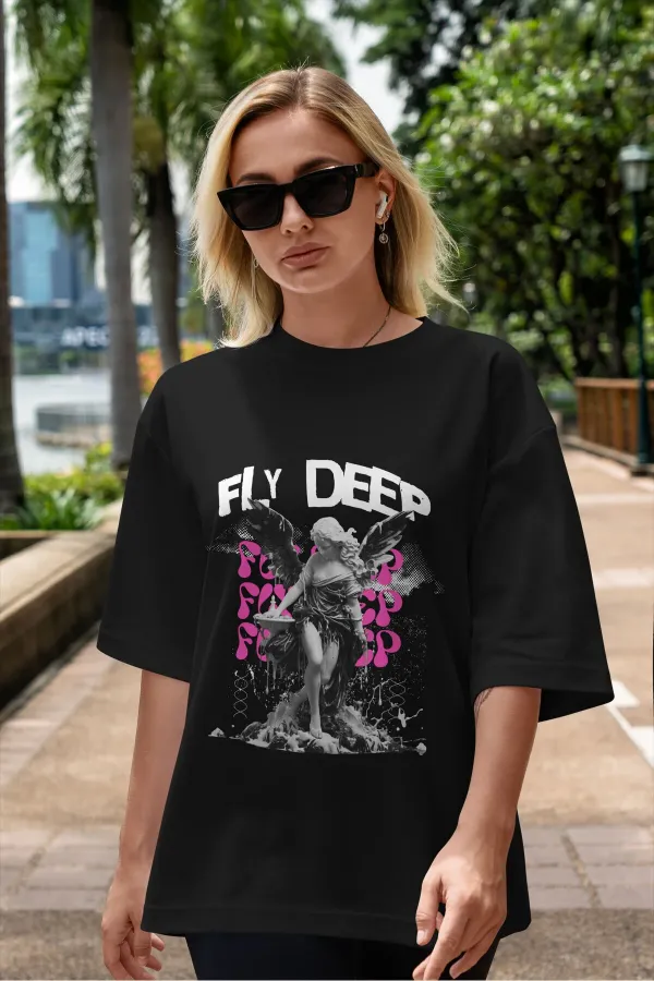 Unisex Men's/Women's FLY DEEP Custom Printed Oversize Cotton Crew Neck T-Shirt