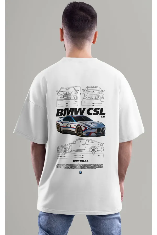 Unisex Erkek/Kadın BMW CSL Renkli Özel Baskılı Oversize Pamuklu Bisiklet Yaka T-Shirt Tişört