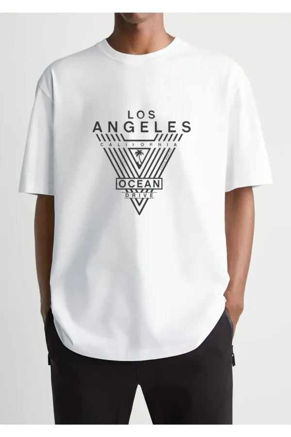 Oversize White Los Angeles Printed White T-shirt