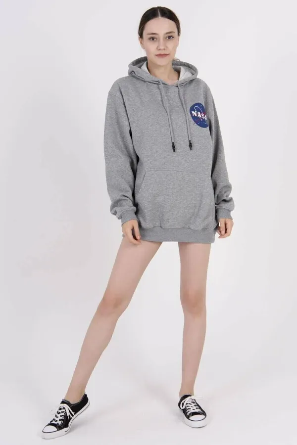 Blackjackgiyim Gri Nasa Kapşonlu Sweatshirt