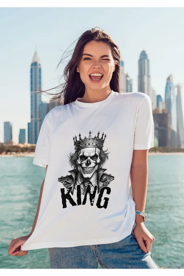 Unisex Men's/Women's KING Colorful Custom Printed Oversize Cotton Crew Neck T-Shirt